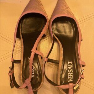 Versace 45mm Jacquard And Leather Slingback Pumps